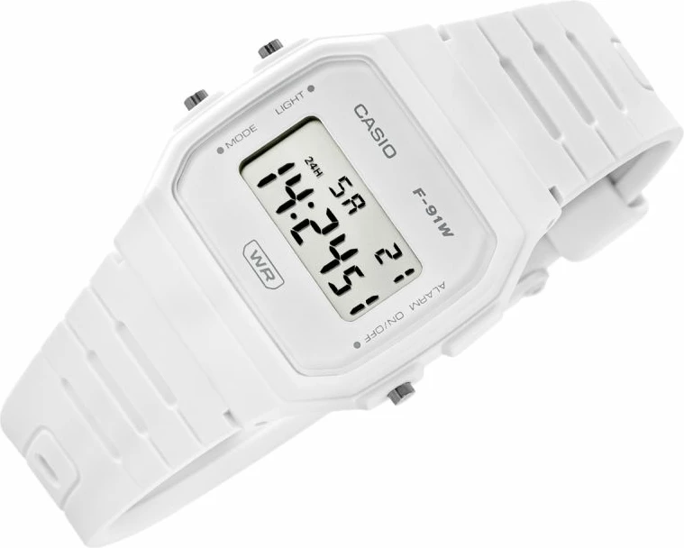 Orë dore unisex Casio F-91WB-7AEF, e bardhë, me kuti