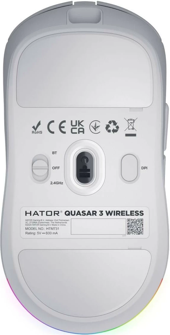 Maus Hator Quasar 3 wireless, RGB, 12000 DPI, i bardhë