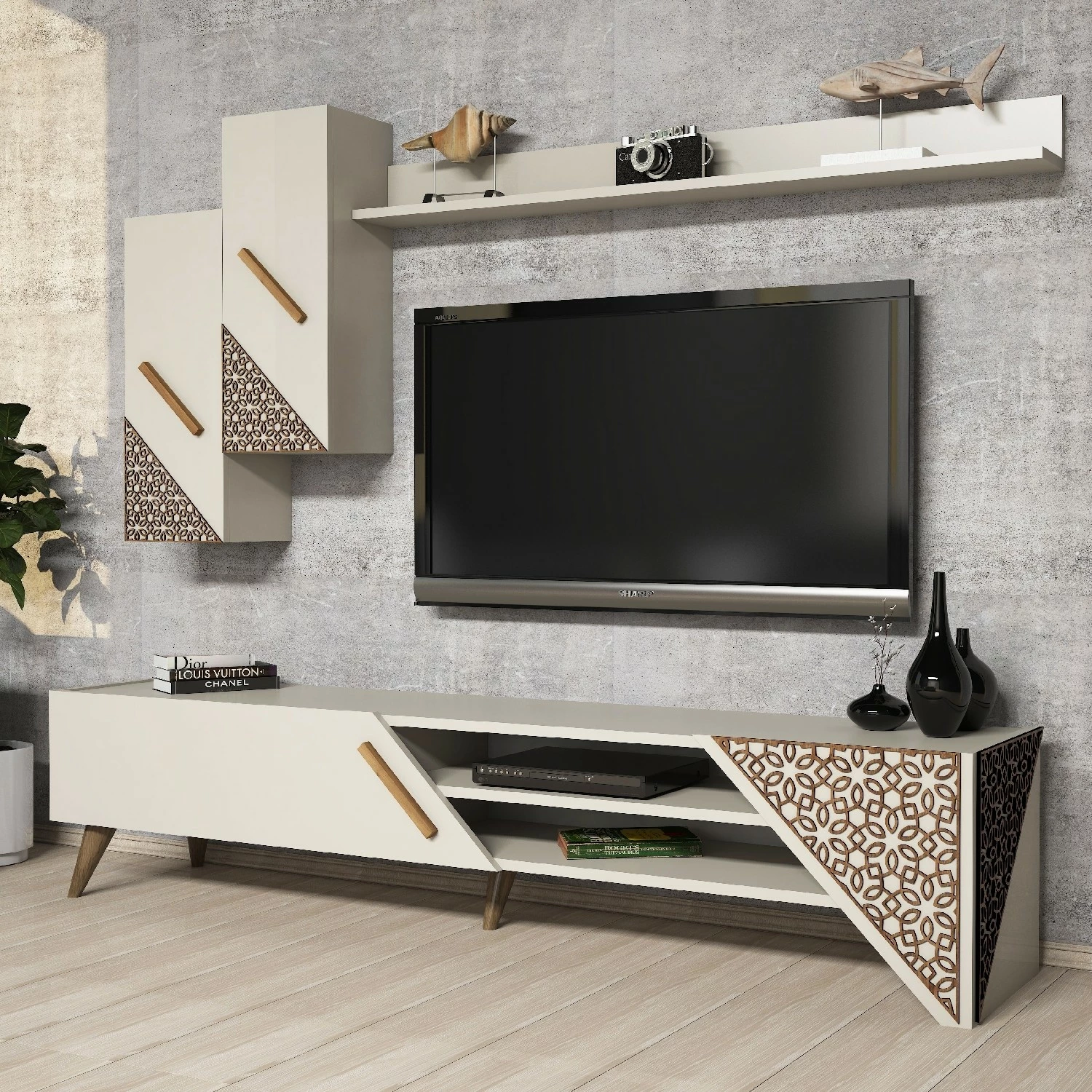 Komodë TV Hanah Home, Beril, ngjyrë krem