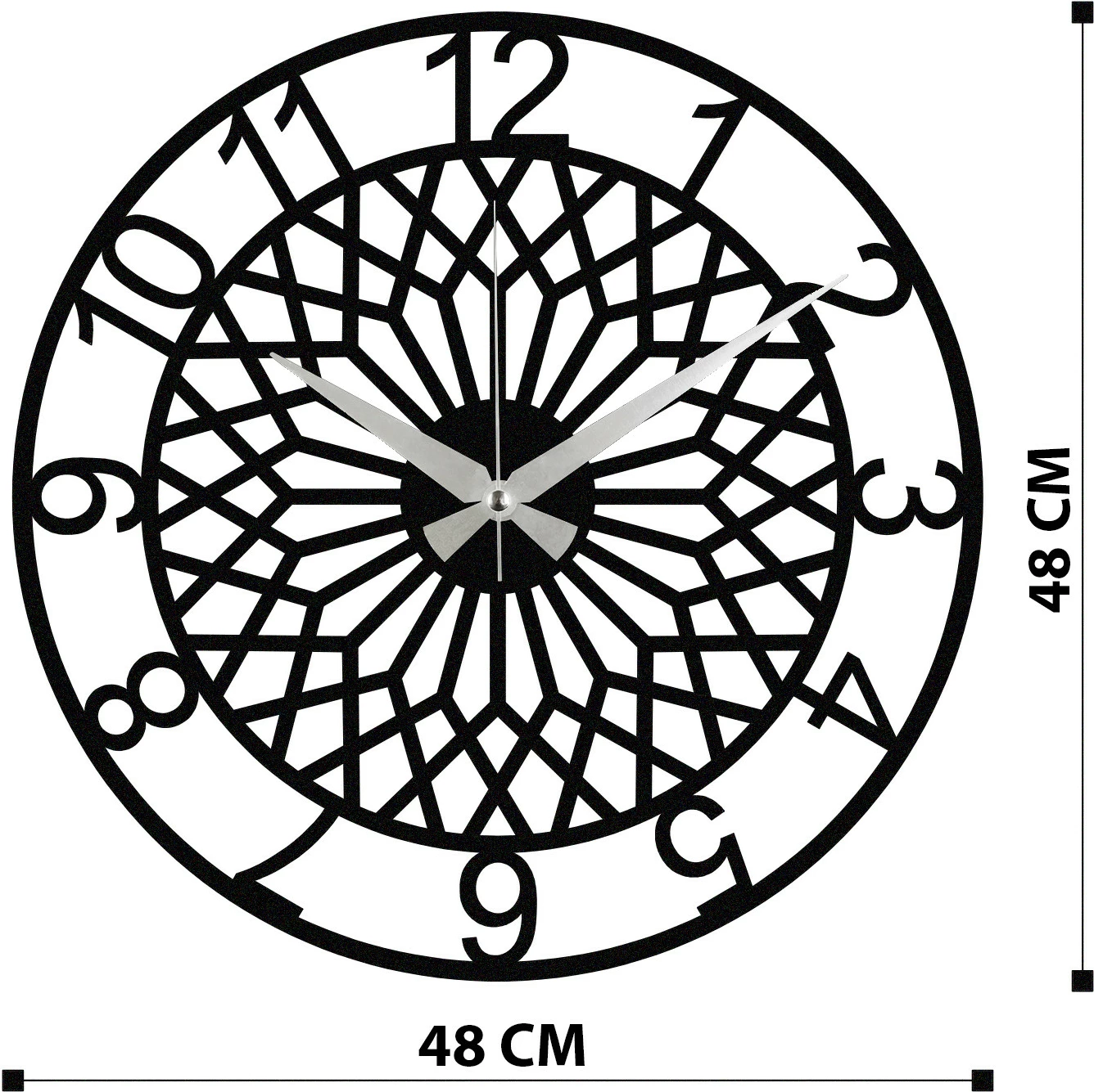 Orë muri dekorative prej metali, Wallity Enzoclock - S009, e zezë, 48x48cm