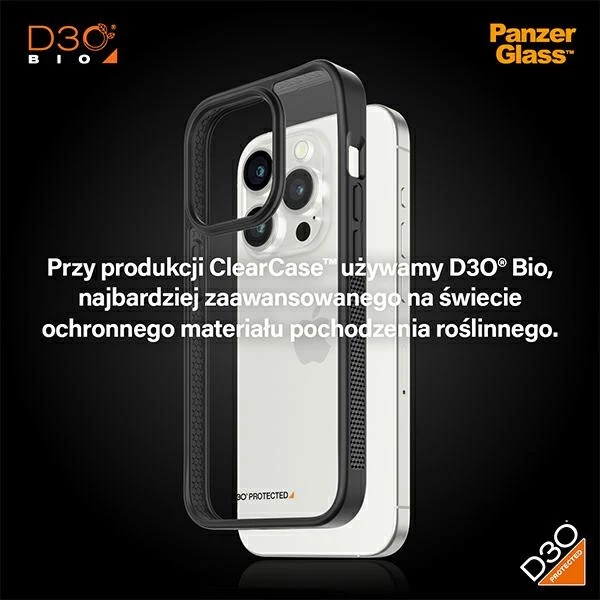 Mbështjellës PanzerGlass ClearCase për iPhone 15 Pro, Transparent & Zi