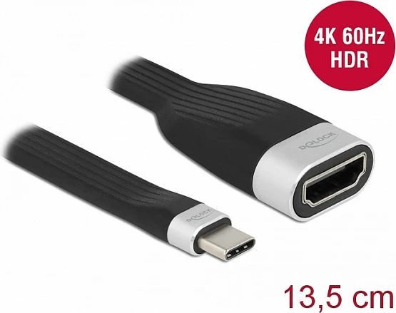 Kabllo adapter DeLOCK FPC USB-C në HDMI, 4K 60Hz, 13.5 cm, e zezë