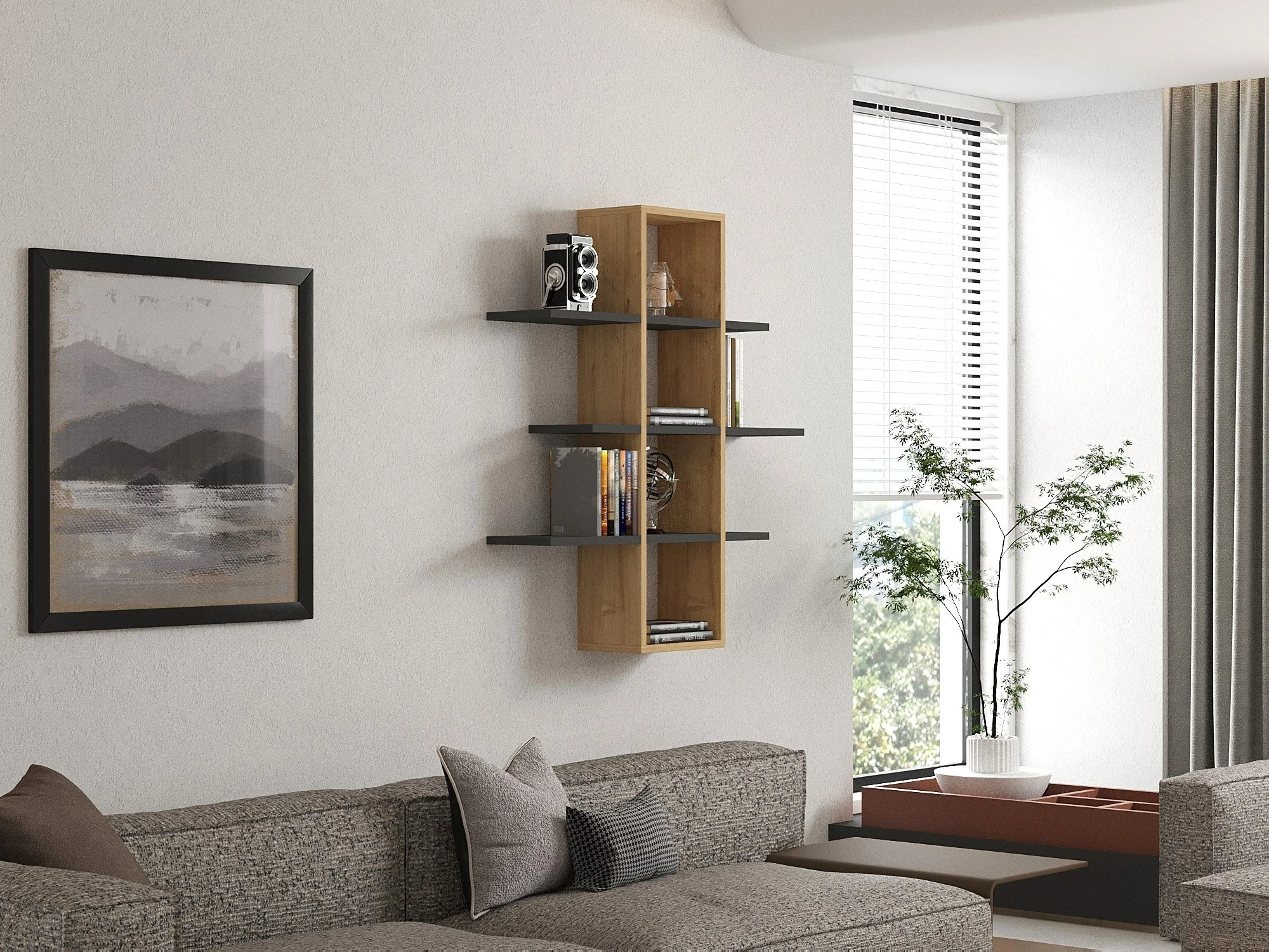 Raft muri Skye Decor, ngjyrë safir dhe antracit