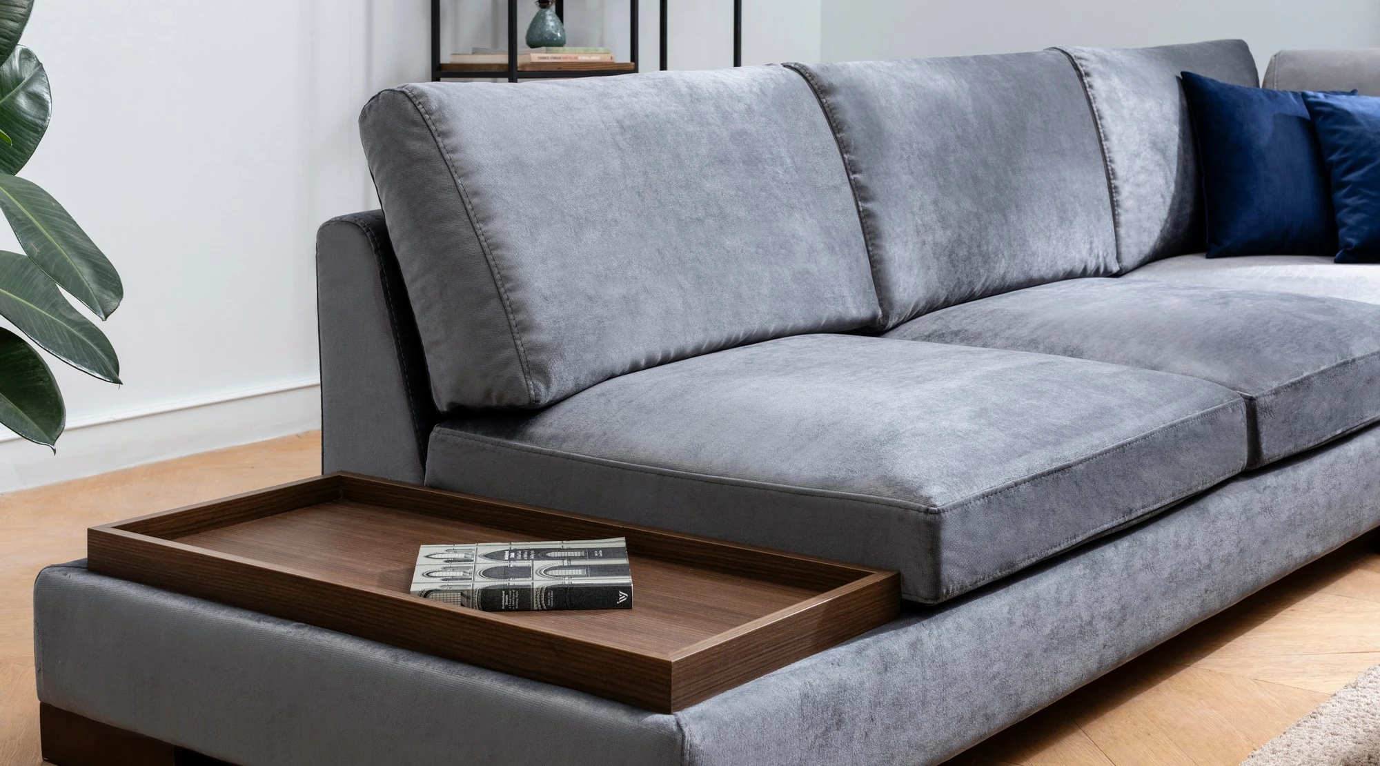 Këndare Atelier del Sofa Tulip, këndore e djathtë me puf, ngjyrë gri e errët