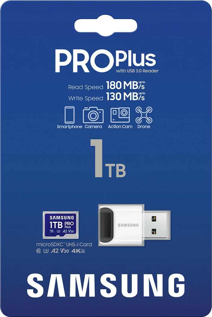 MicroSDXC Samsung 1TB PRO Plus, Class 10, UHS-I, A2, V30, blu