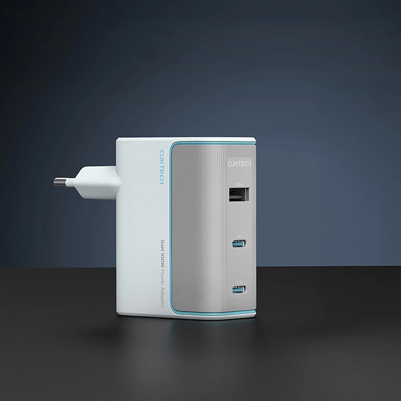 Karikues muri Cuktech AD1003EU 100W GaN, 2x USB-C + USB-A, me kabllo USB-C në USB-C, i bardhë