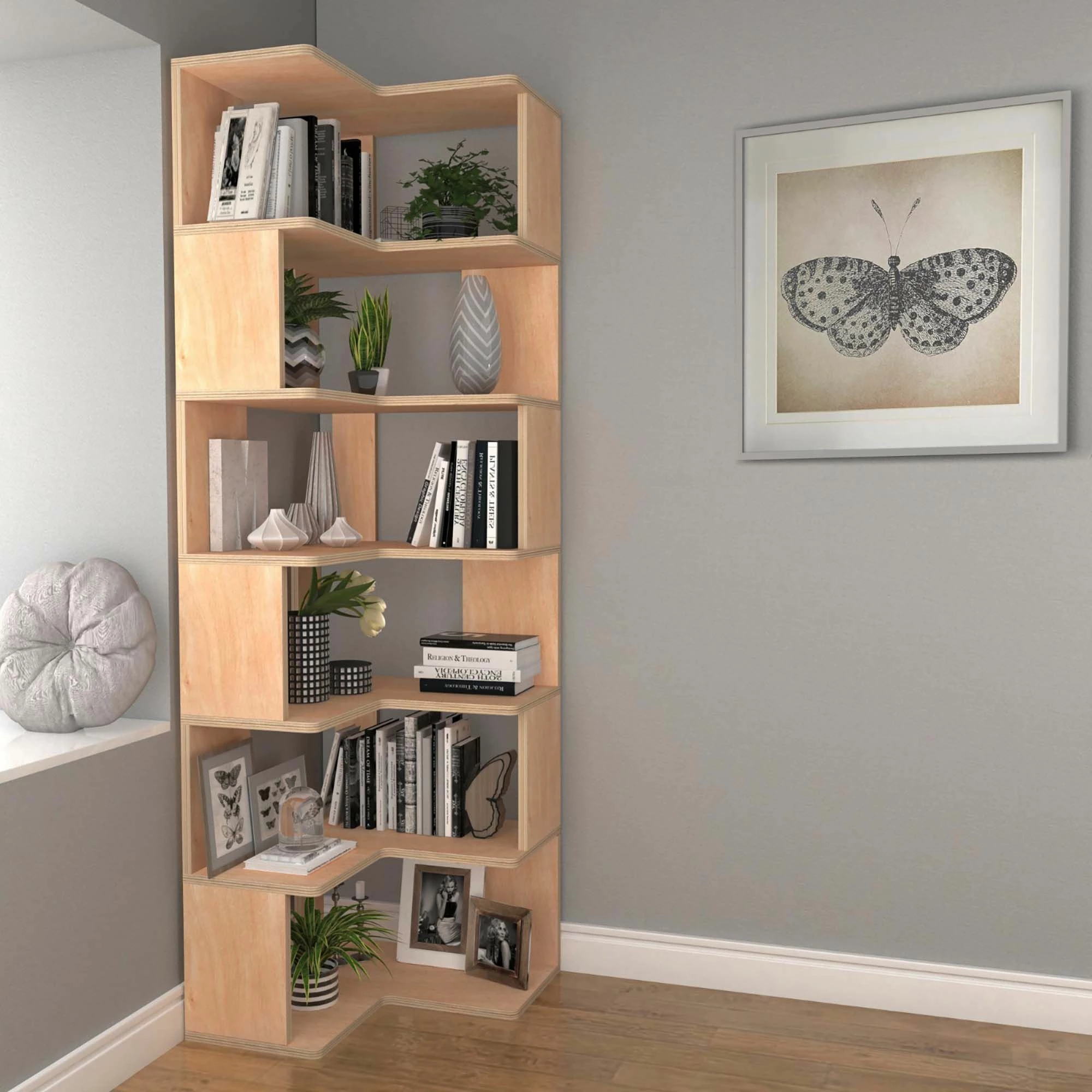 Set tavoline studimi me raft librash, ngjyrë natyrale, Skye Decor, CPT4801-150