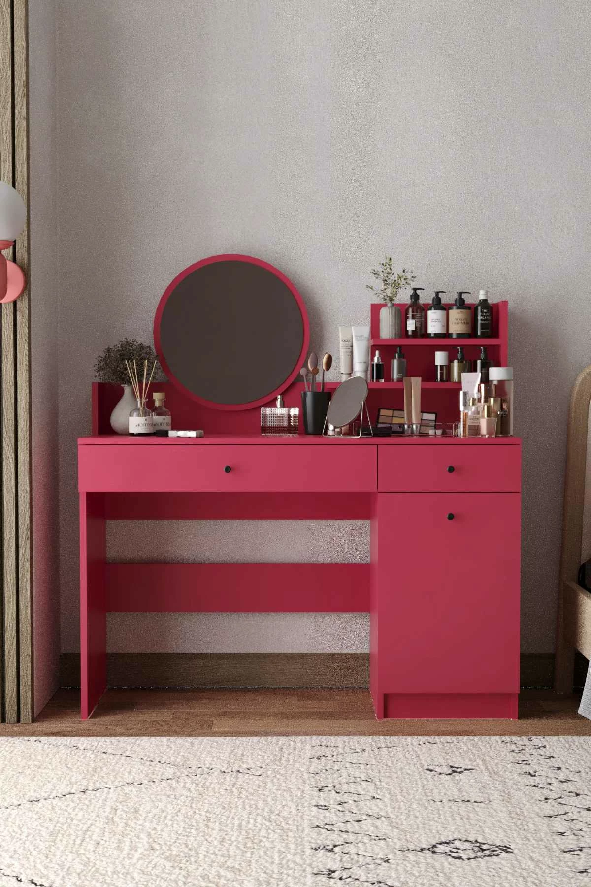 Tavolinë grimi Skye Decor, Harmony 2, rrumbullake, ngjyrë mjedre