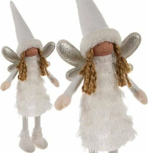 Figurinë dekoruese Krishtlindjesh Ruhhy 22342, zanë/engjëll me krahë me glitter, 40 cm, bardhë/argjend