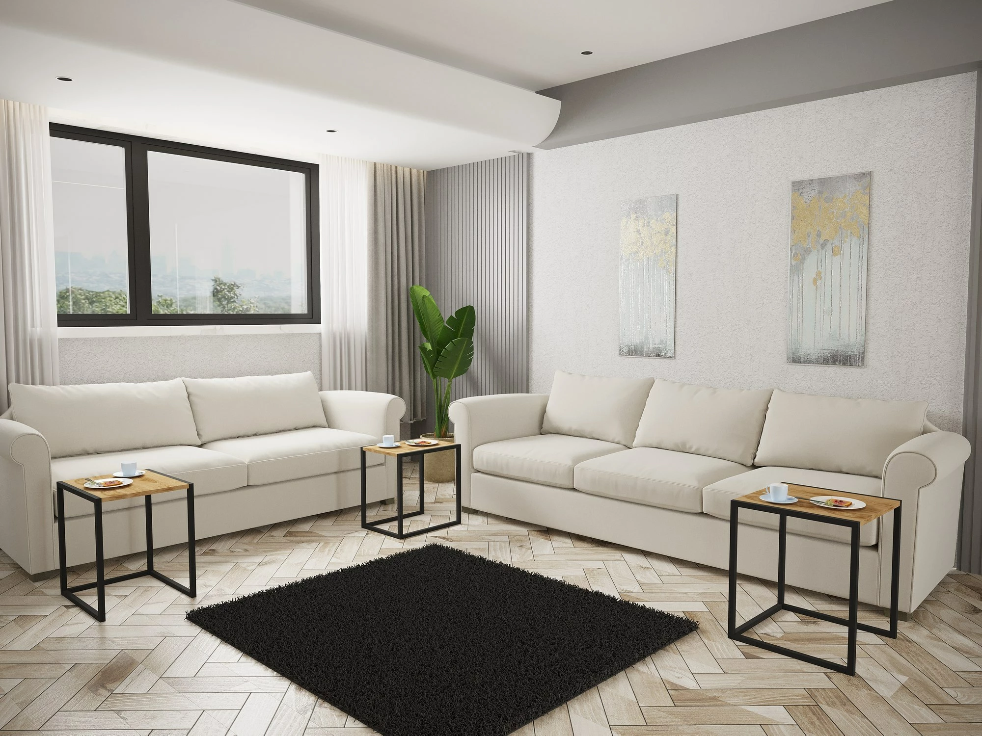 Set tavolinash ndihmëse (3 copë), Hanah Home, Tali, ngjyrë e zezë dhe oud