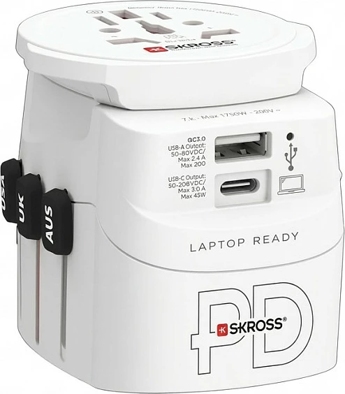 Adapter udhëtimi SKROSS Pro Light USB AC45PD, 2x USB (USB-C + USB-A), 45W, i bardhë