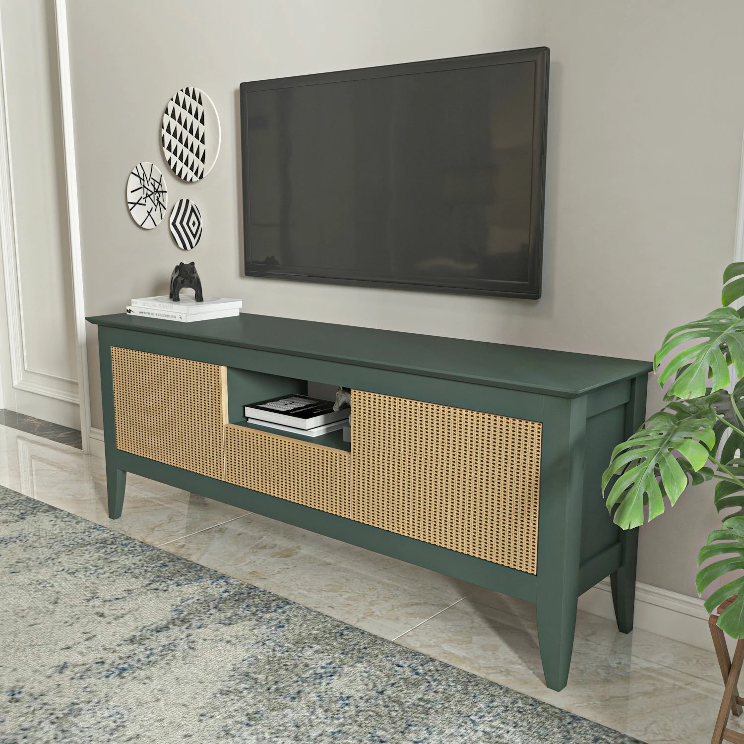 Komodë TV Skye Decor, ngjyrë e gjelbër, hazeran, moderne