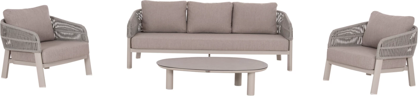 Set lounge për jashtë, 4 pjesë, MAHAL FH6424.02, alumin krem i bardhë, litar dhe olefin bezhë