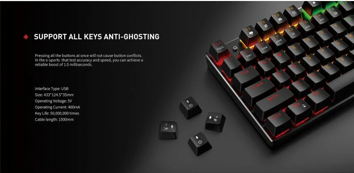 tastierë mekanike USB HAVIT Gamenote HV-KB498L, Outemu Blue, 104 taste, RGB, US layout me karaktere SLO, me pushim dore, e zezë