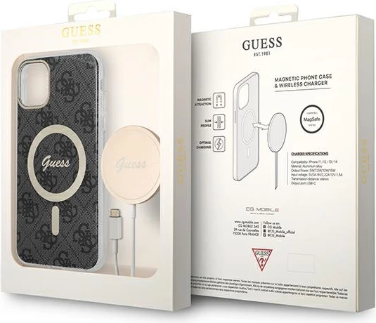Set mbështjellës Guess GUBPN61H4EACSK me karikues wireless për iPhone 11, 6.1", MagSafe, zi