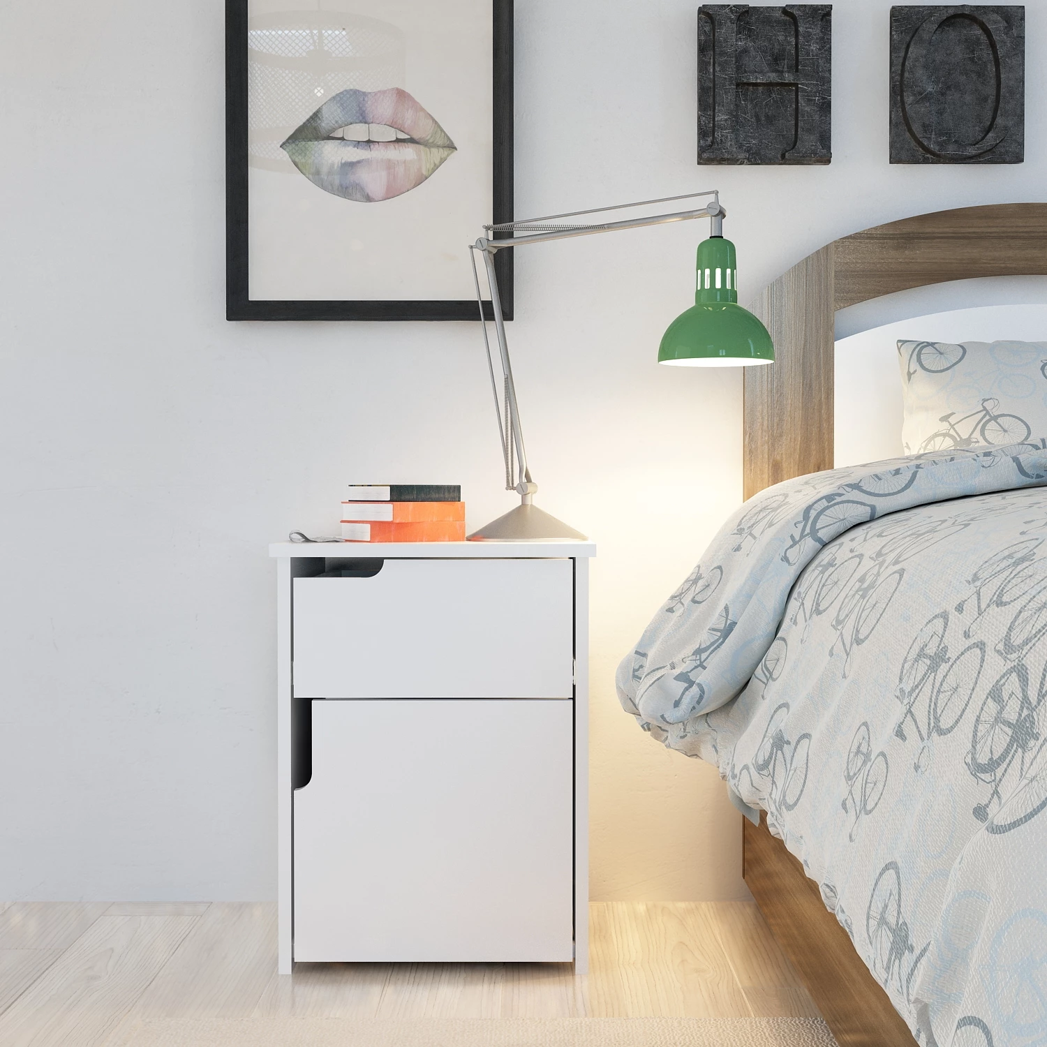 Komodinë moderne për dhomë gjumi, e bardhë, Hanah Home Asra