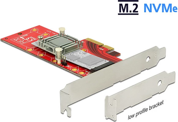 Kartë zgjerimi DeLOCK 89577, PCIe 3.0 në M.2, deri 39 Gbit/s, Kuqe/Argjendtë/E zezë