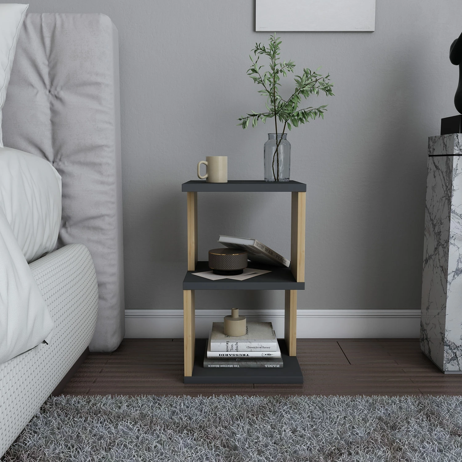Komodinë Hanah Home Carter, antracit dhe lis