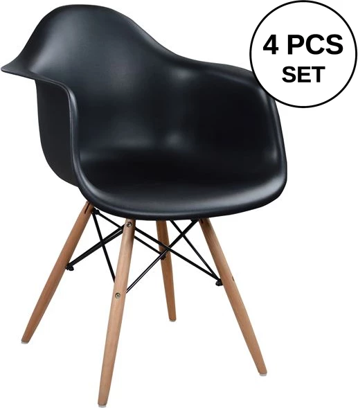 Karrige me krahë me këmbë druri dhe ndenjëse të zezë Mirto FH005.02 64x60x81 cm, set prej 4 copë