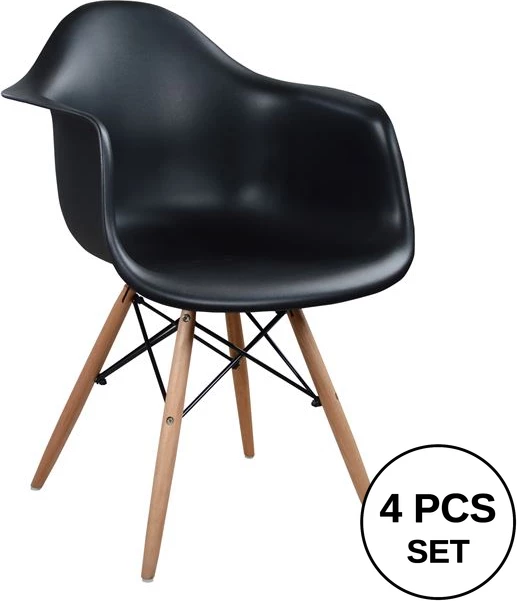 Karrige me krahë me këmbë druri dhe ndenjëse të zezë Mirto FH005.02 64x60x81 cm, set prej 4 copë