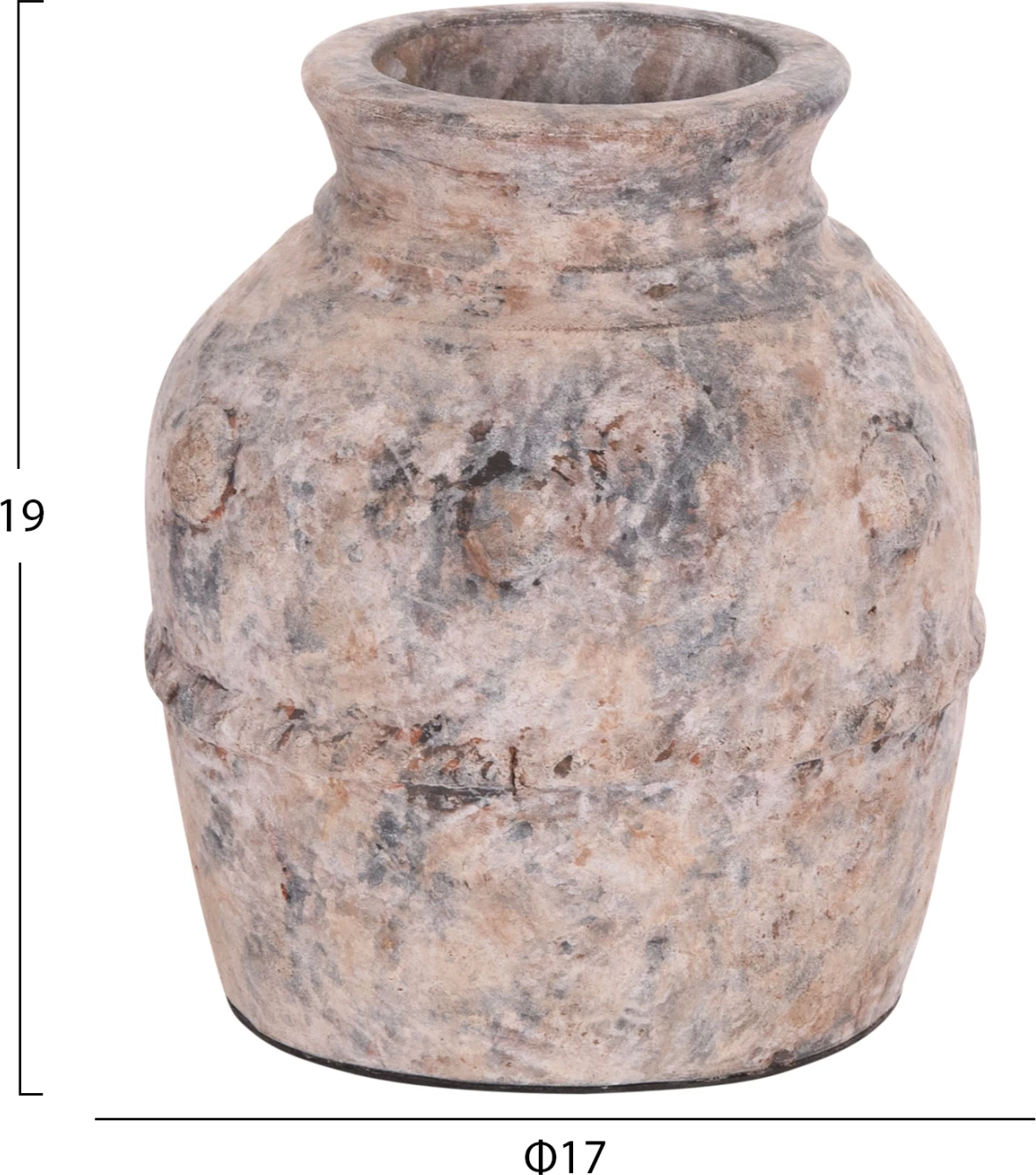 Vazo dekorative tavoline, terrakote, ngjyrë gri e furçuar, VERMO FH4395, 17x19cm