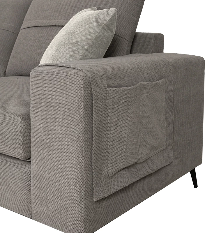 Kënd divani Montana, ngjyrë gri, jastëkë gri të çelët, 275x215x93cm