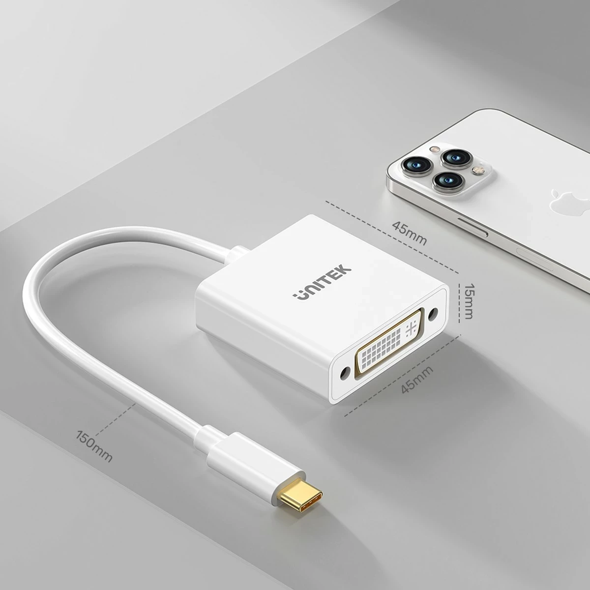 Adapter USB-C në DVI Unitek, 1080P@60Hz, 15cm, bardhë