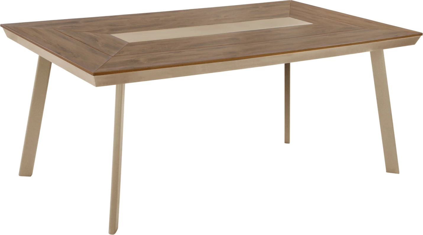 Tavolinë ngrënieje për jashtë, alumin, ngjyrë kapuçino, sipërfaqe polywood, 200x100x75cm