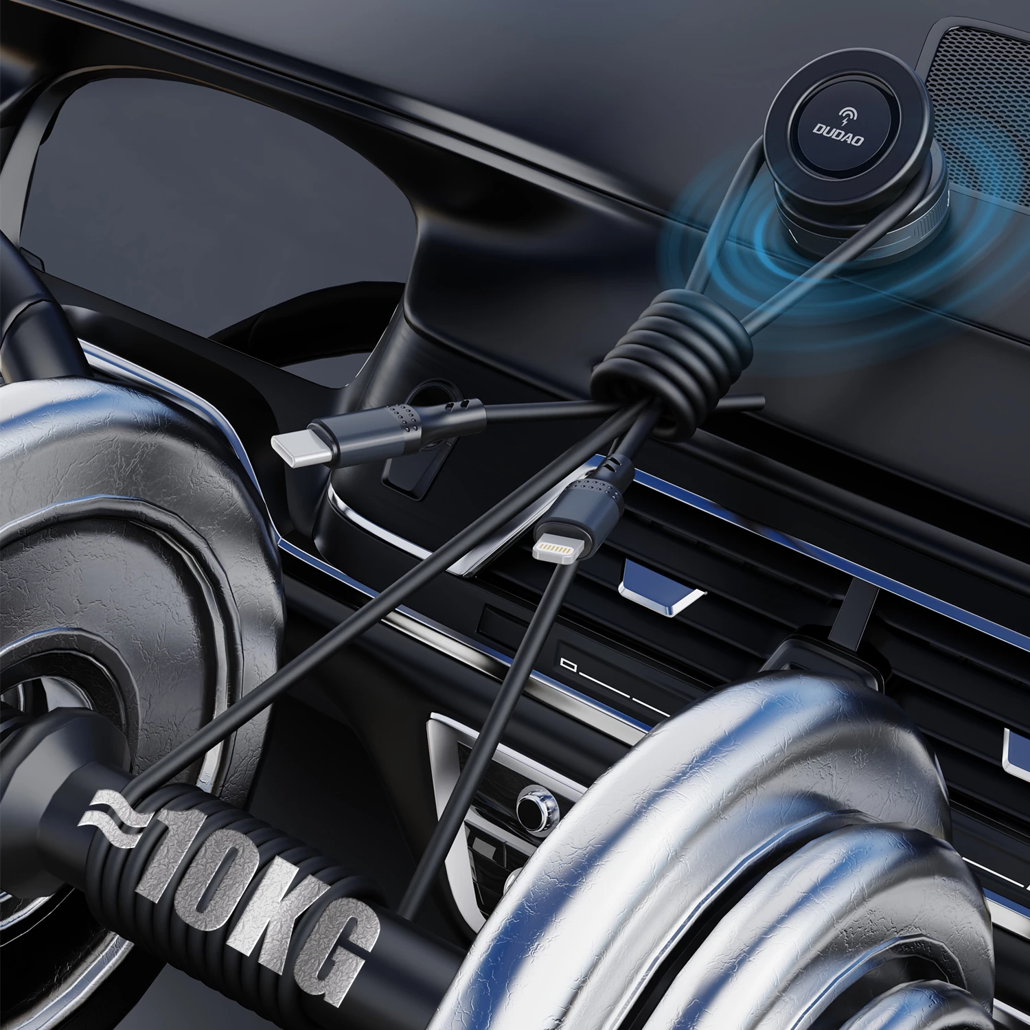 Mbajtës makine me karikues wireless 15W, Dudao F24MAX, MagSafe, kupë thithëse automatike, USB-C, i zi