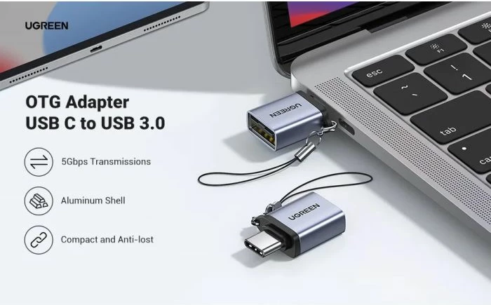 Adapter USB-C në USB-A 3.0 OTG me kabllo, UGREEN 50283, 5 Gbps, gri, 1 copë (në kuti)