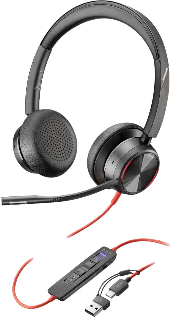 Kufje me mikrofon, Plantronics/Poly Blackwire 8225 MS (8X225AA), me kabllo USB, ANC, kontroll në kabllo, të optimizuara për Microsoft Teams, të zeza