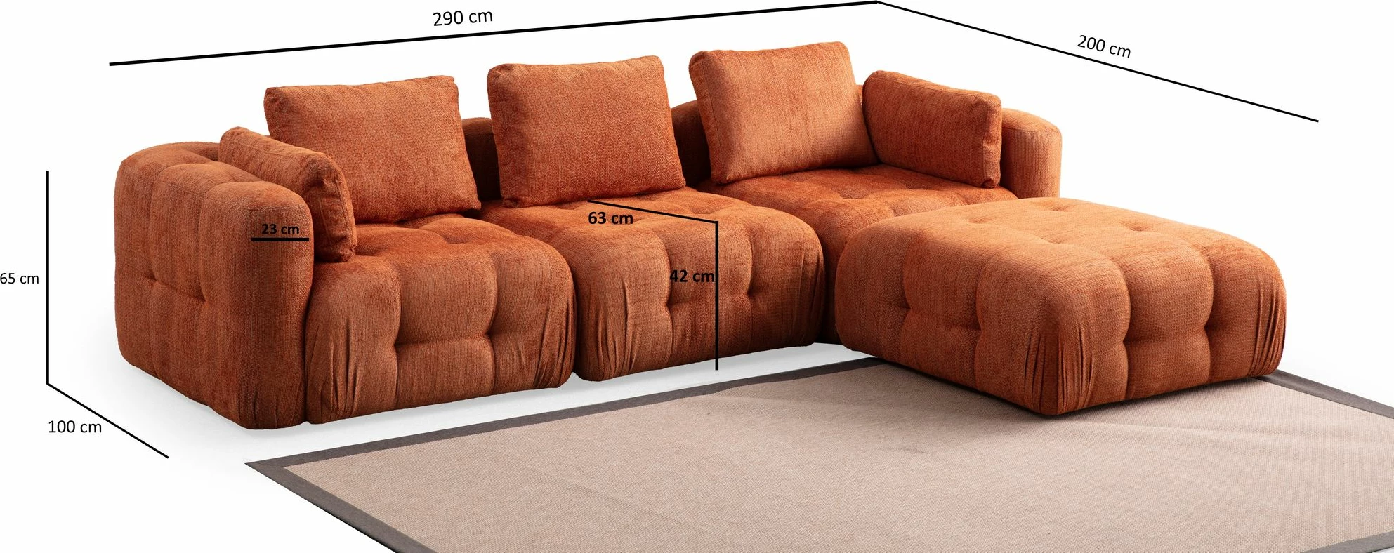 Këndare Amaris 3 vendëshe me pouffe, portokalli