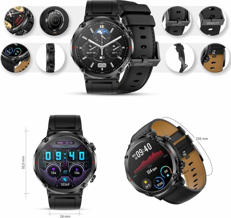Smartwatch Gravity për meshkuj, e zezë