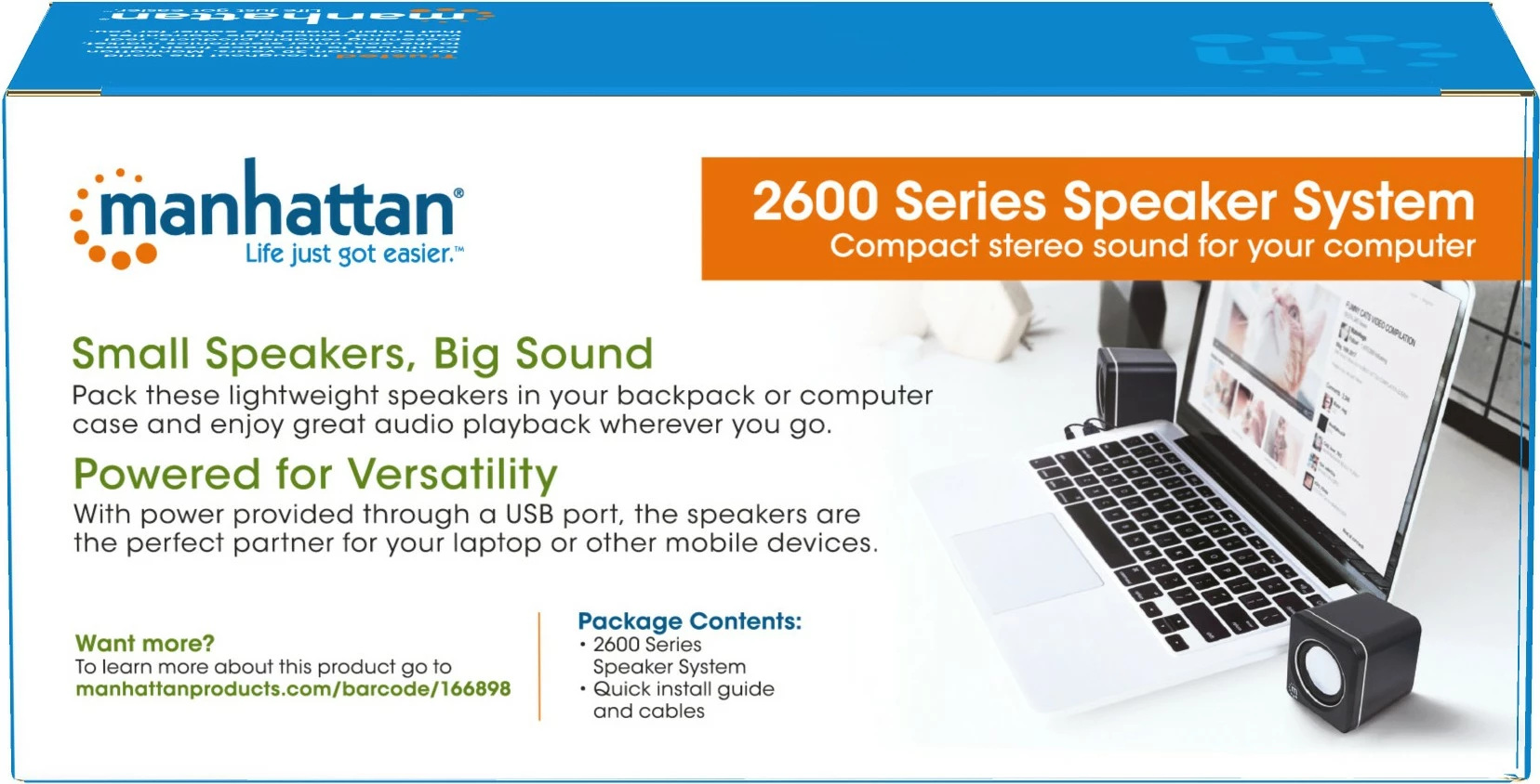 Boksa Manhattan 2600 Series, stereo, USB, 2x3W, për PC/Laptop, zi/gri