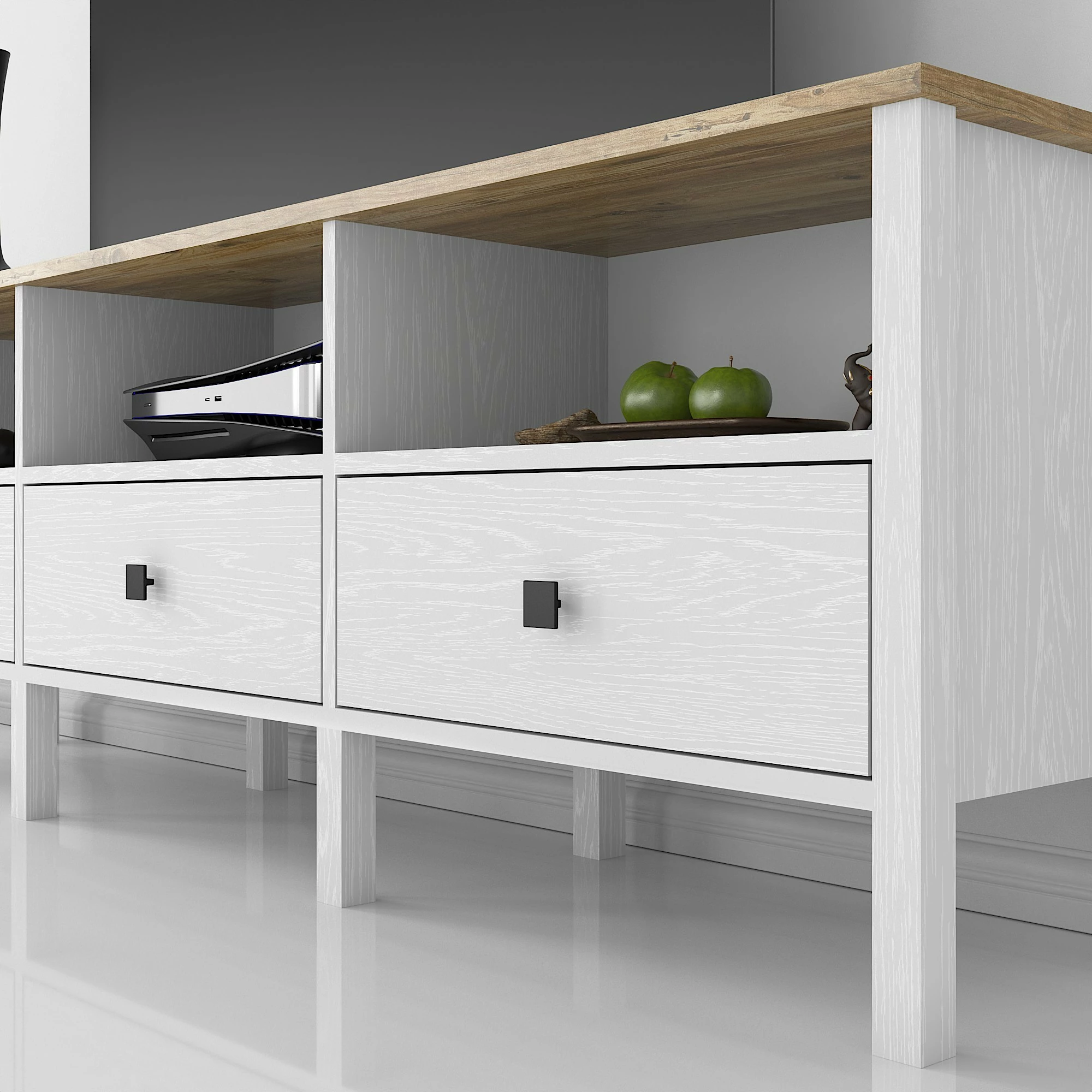 Komodë TV Hanah Home, FRN-10055, ngjyrë druri dhe e bardhë, 180x60x35cm