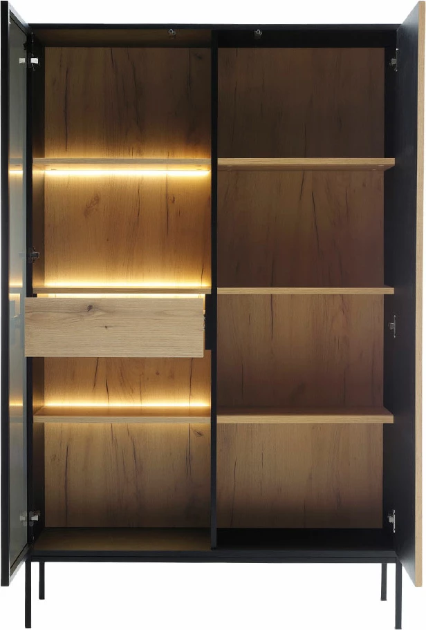 Dollap Mystery me 2 dyer, ngjyrë natyrale e errët dhe e zezë, 104x39x166cm