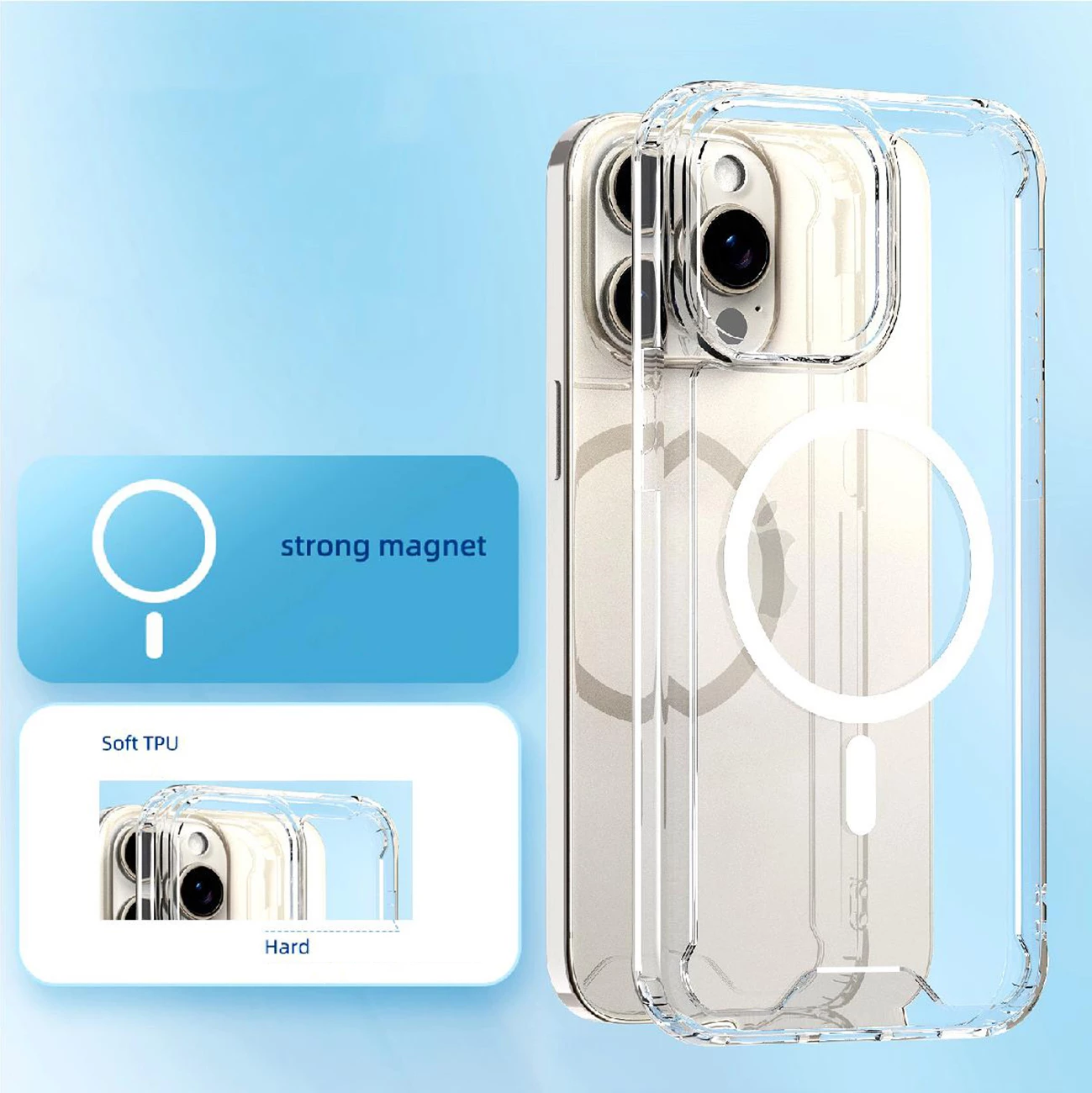 Mbështjellës Hurtel MagSafe Clear Corner Case për iPhone 16 Pro Max, transparent