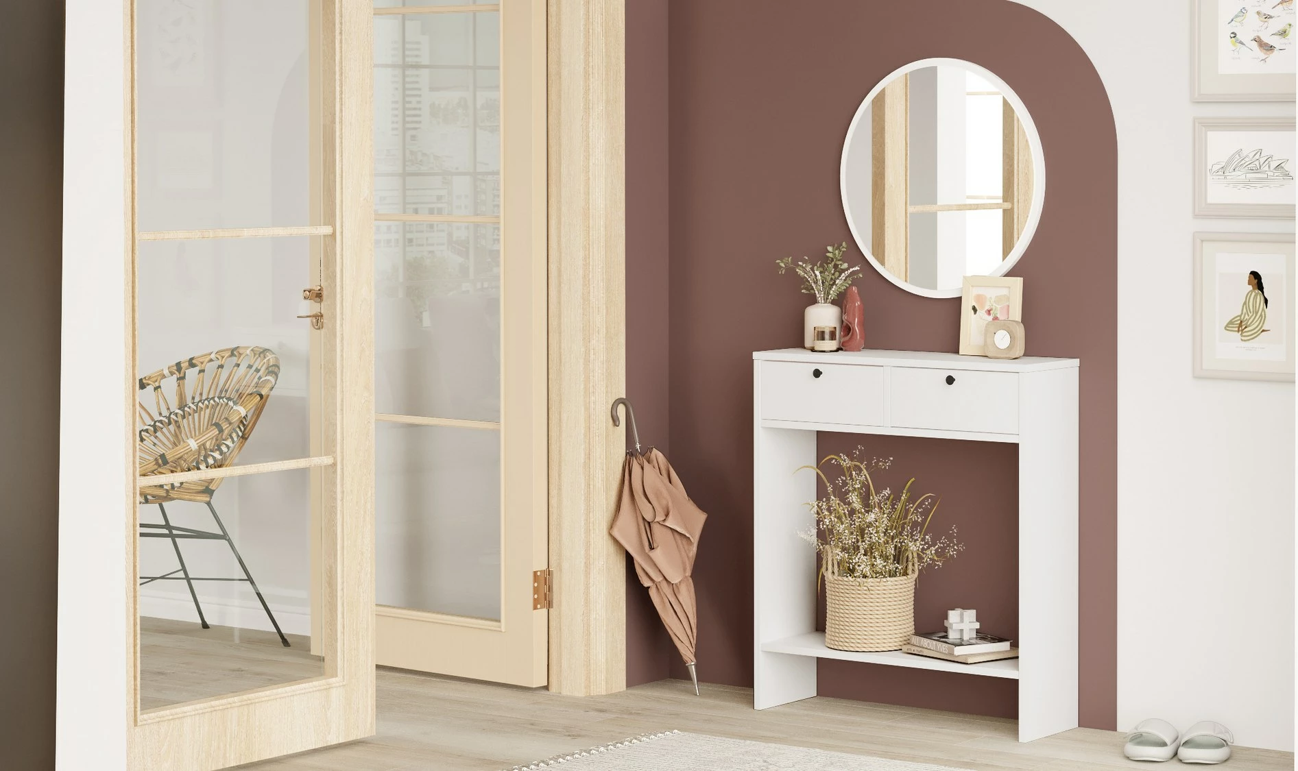 Komodë me pasqyrë, ngjyrë e bardhë, Hanah Home, Lr1-W