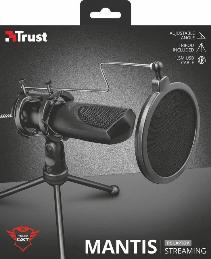 Mikrofon Trust GXT 232 Mantis 22656 USB me tripod dhe pop filter, i zi