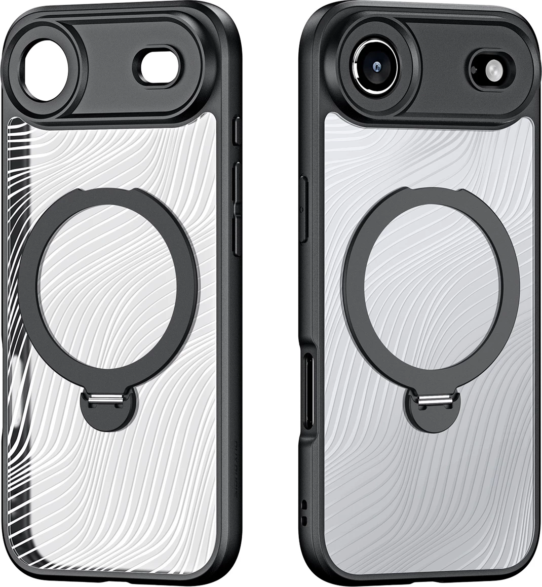 Mbështjellës Dux Ducis Aimo Mag për iPhone 17 Air, me unazë magnetike dhe stand, i zi