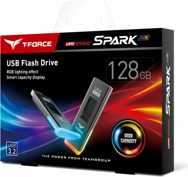 USB memorje TEAMGROUP T-FORCE SPARK RGB TSPARK3128GB01 128GB USB 3.2, e zezë