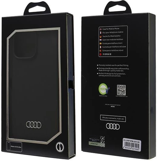 Mbështjellës Audi për iPhone 16 Pro Max 6.9", silikon, zi