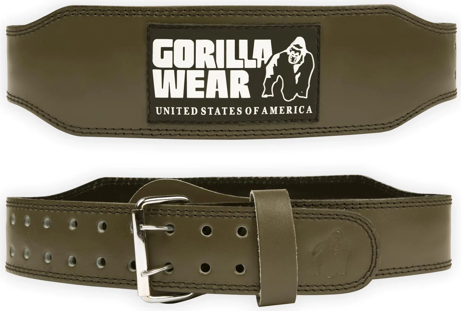 Gorilla Wear 4 Inch Padded Leather Lifting Belt - Army Green