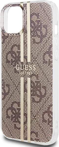 Mbështjellës Guess IML 4G Gold Stripe për iPhone 15 Plus / 14 Plus, Kafe