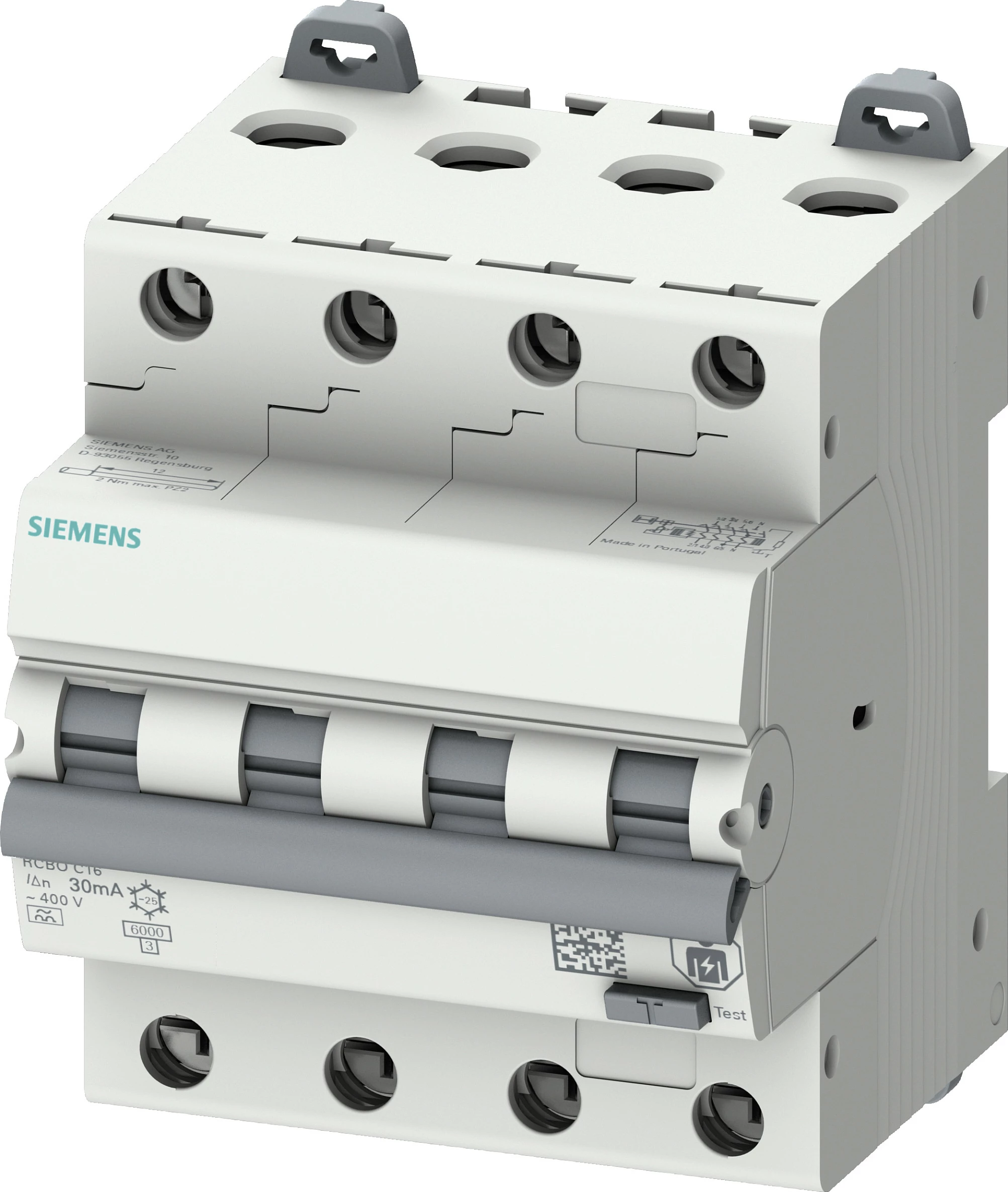Ndërprerës diferencial me siguresë Siemens 5SU1346-6FP16, 4P, B16, 30mA, 6kA, bardhë/gri