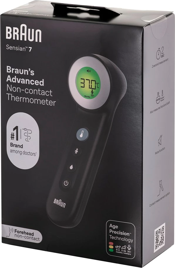 Termometër pa kontakt Braun BNT400B, për ballë, LCD, i zi