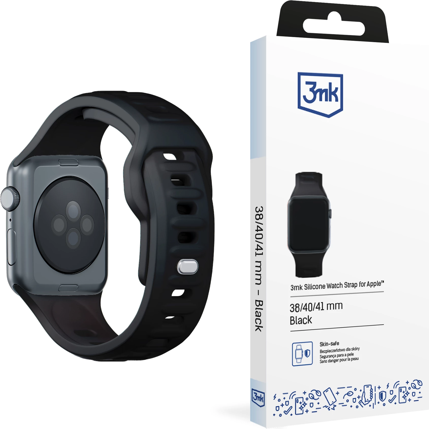 Rrip silikoni për Apple Watch 3mk, 38/40/41mm, i zi