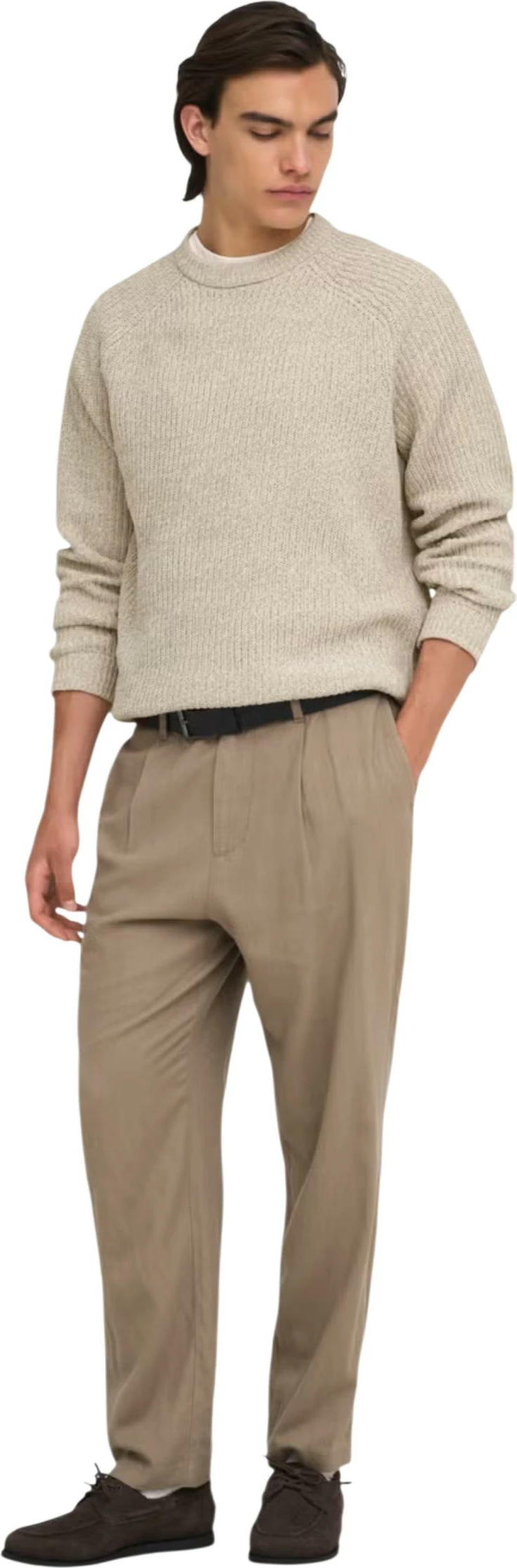 Xhemper për meshkuj Only & Sons Onsjoin Rlx Ls Raglan Knit 22034670, bezhë e çelët [Madhësia: S]