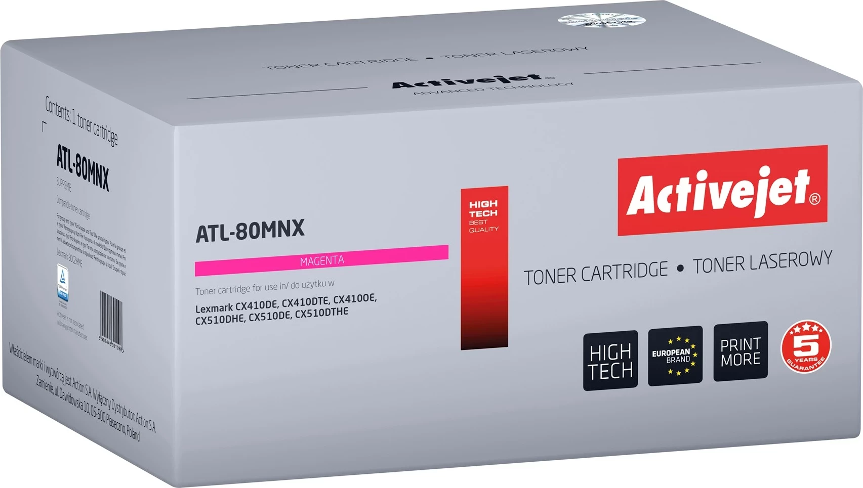 Toner Activejet ATL-80MNX për Lexmark, Magenta