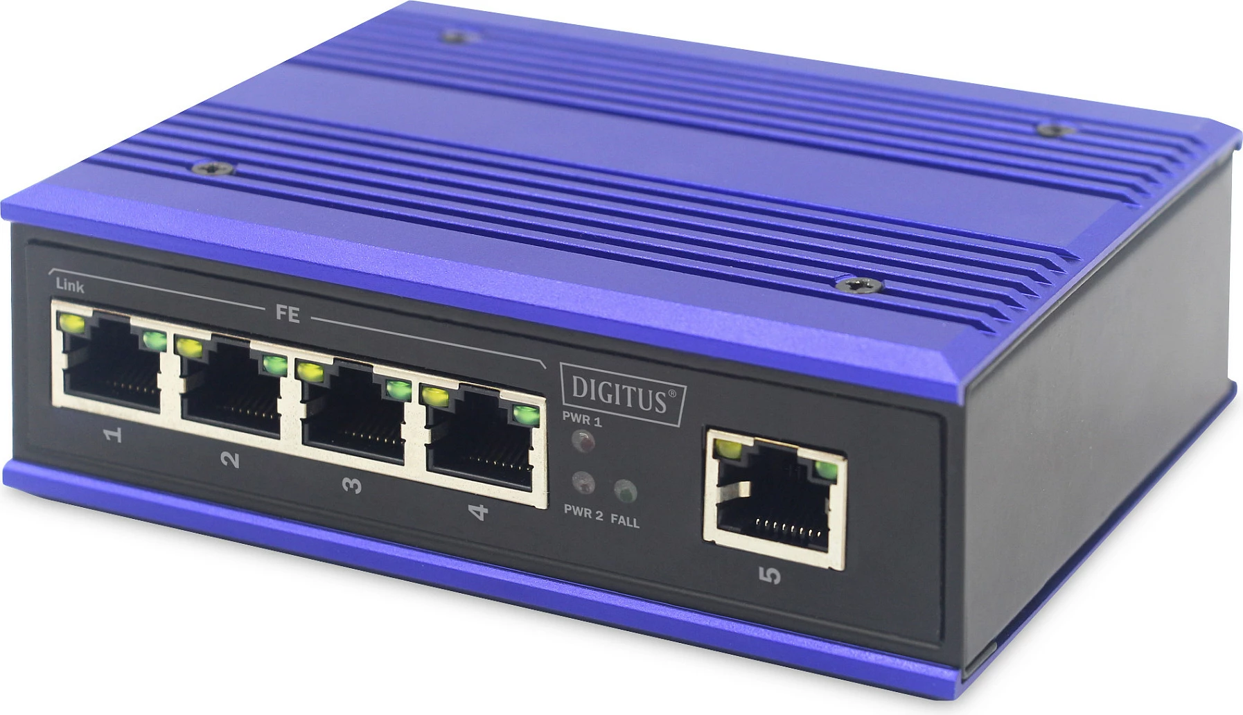 Switch Digitus DN-650105, 5 porta RJ45 Fast Ethernet 10/100, montim n’mur/DIN rail, blu